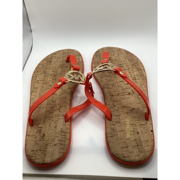 Michael Kors Red/Orange Jelly Thong Slide Flip Flop Sandals Size 7 - Picture 4 of 5